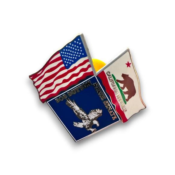 Bob Dutton California State Senate Enamel Lapel Pin US and California Flag - Picture 2 of 4